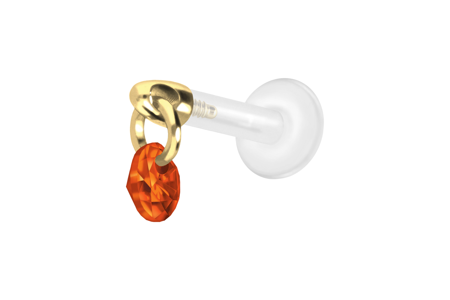 PTFE Labret Piercing mit Innengewinde + Titan-Aufsatz RUNDER KRISTALL